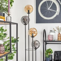 Gastor Lampadaire 30 cm Bois foncé, Noir, 4 lumières