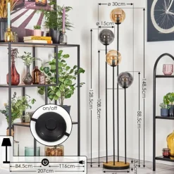 Gastor Lampadaire 30 cm Bois foncé, Noir, 4 lumières