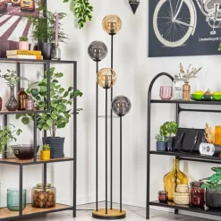 Gastor Lampadaire 30 cm Bois foncé, Noir, 4 lumières