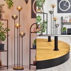 Gastor Lampadaire 30 cm Bois foncé, Noir, 4 lumières