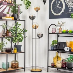 Gastor Lampadaire 30 cm Bois foncé, Noir, 4 lumières