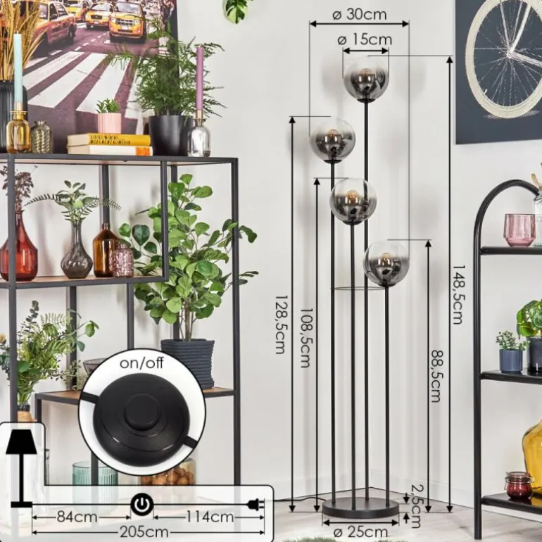 Gastor Lampadaire 30 cm Clair, Fumé, 4 lumières