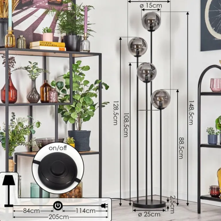 Gastor Lampadaire 30 cm Fumé, 4 lumières