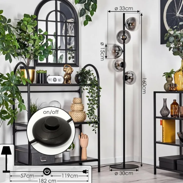 Gastor Lampadaire 33 cm Noir, 5 lumières