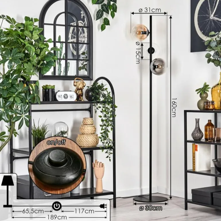 Gastor Lampadaire 31 cm Noir, 3 lumières