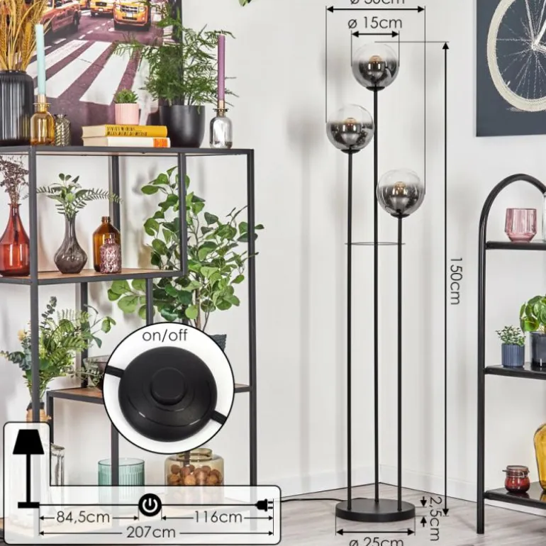 Gastor Lampadaire 30 cm Noir, 3 lumières