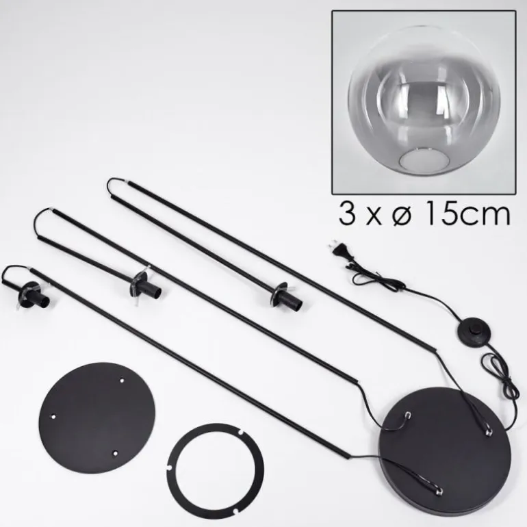 Gastor Lampadaire 30 cm Noir, 3 lumières
