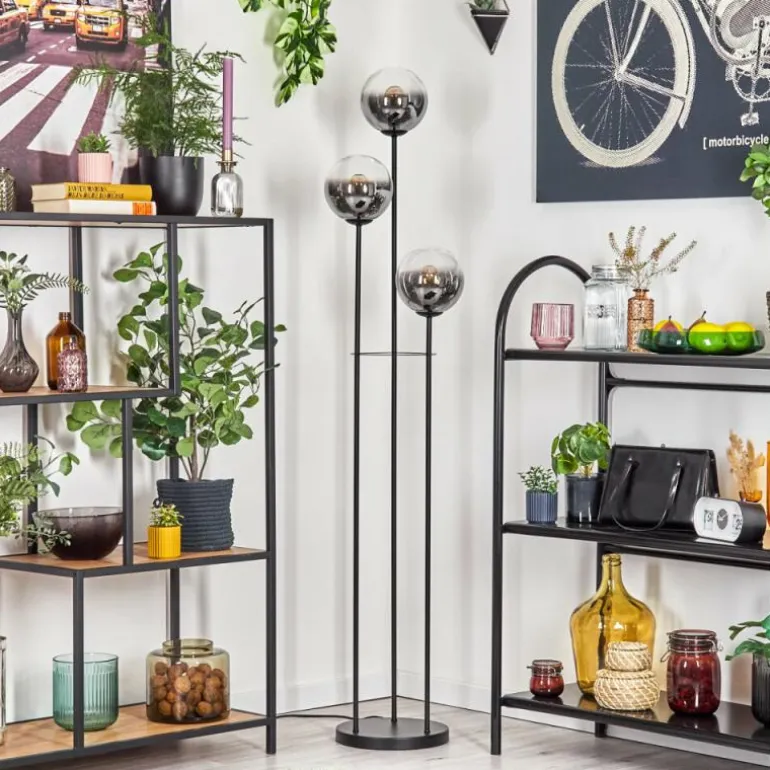 Gastor Lampadaire 30 cm Noir, 3 lumières