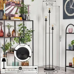 Gastor Lampadaire 30 cm Noir, 3 lumières