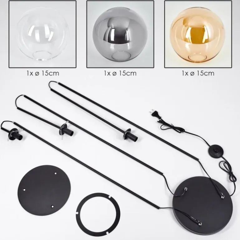Gastor Lampadaire 30 cm Noir, 3 lumières