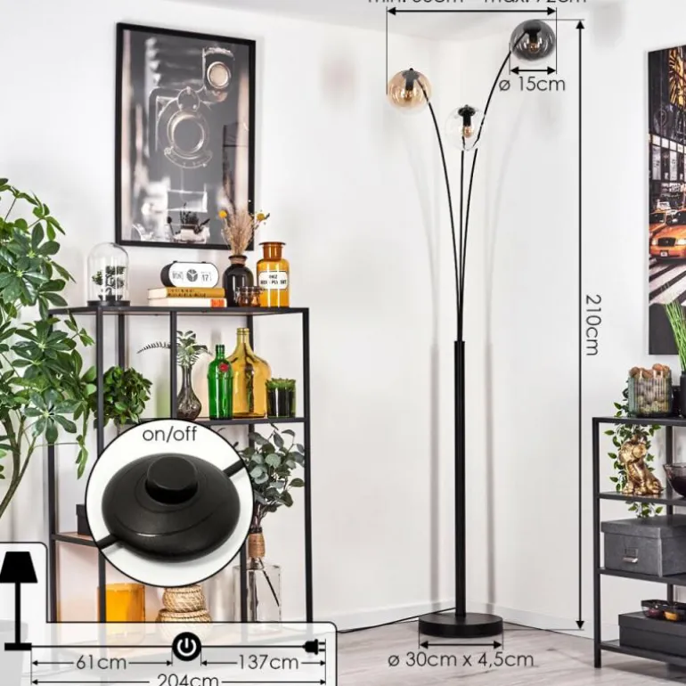 Gastor Lampadaire Ambre, Clair, Fumé, 3 lumières
