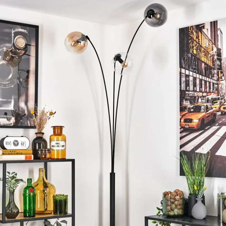 Gastor Lampadaire Ambre, Clair, Fumé, 3 lumières