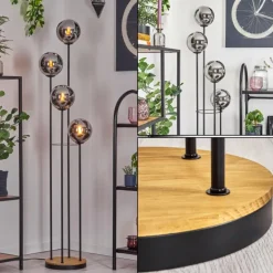Gastor Lampadaire Bois foncé, Noir, 4 lumières