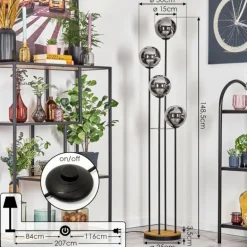 Gastor Lampadaire Bois foncé, Noir, 4 lumières