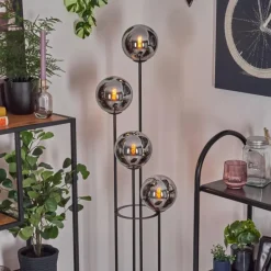 Gastor Lampadaire Bois foncé, Noir, 4 lumières