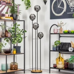Gastor Lampadaire Bois foncé, Noir, 4 lumières