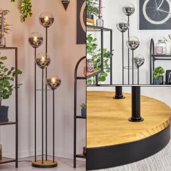 Gastor Lampadaire Bois foncé, Noir, 4 lumières