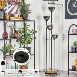 Gastor Lampadaire Bois foncé, Noir, 4 lumières