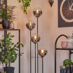 Gastor Lampadaire Bois foncé, Noir, 4 lumières