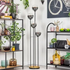 Gastor Lampadaire Bois foncé, Noir, 4 lumières