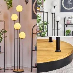 Gastor Lampadaire Bois foncé, Noir, 4 lumières