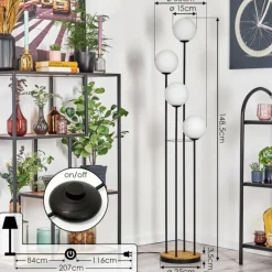 Gastor Lampadaire Bois foncé, Noir, 4 lumières