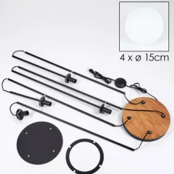 Gastor Lampadaire Bois foncé, Noir, 4 lumières