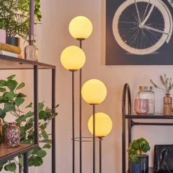 Gastor Lampadaire Bois foncé, Noir, 4 lumières