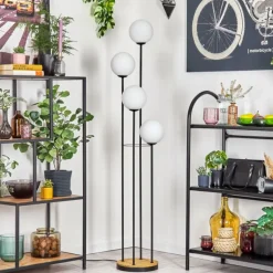 Gastor Lampadaire Bois foncé, Noir, 4 lumières