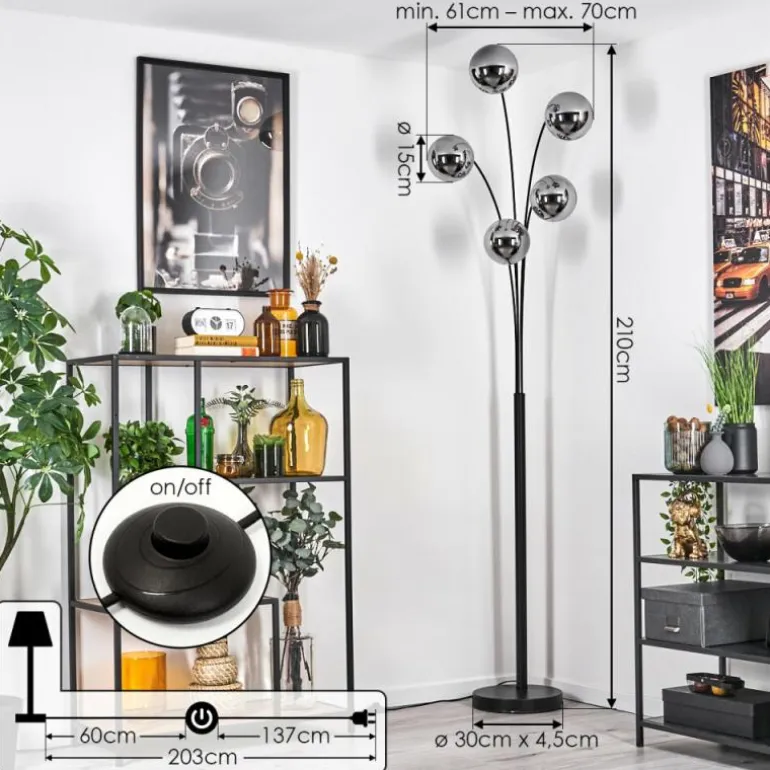 Gastor Lampadaire Chrome, 5 lumières