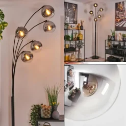 Gastor Lampadaire Chrome, Clair, Fumé, 5 lumières
