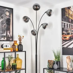 Gastor Lampadaire Chrome, Clair, Fumé, 5 lumières
