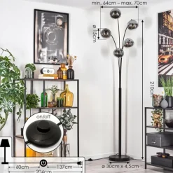 Gastor Lampadaire Chrome, Clair, Fumé, 5 lumières