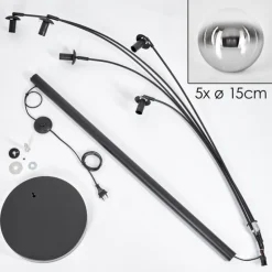 Gastor Lampadaire Chrome, Clair, Fumé, 5 lumières