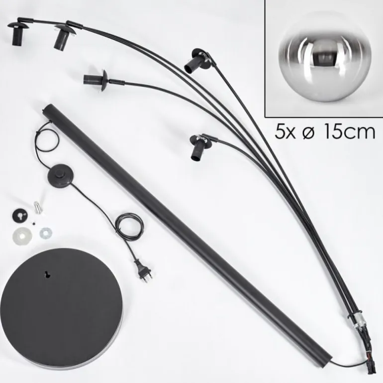 Gastor Lampadaire Chrome, Clair, Fumé, 5 lumières