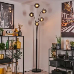 Gastor Lampadaire Chrome, Clair, Fumé, 5 lumières