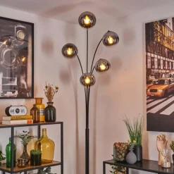 Gastor Lampadaire Chrome, Clair, Fumé, 5 lumières