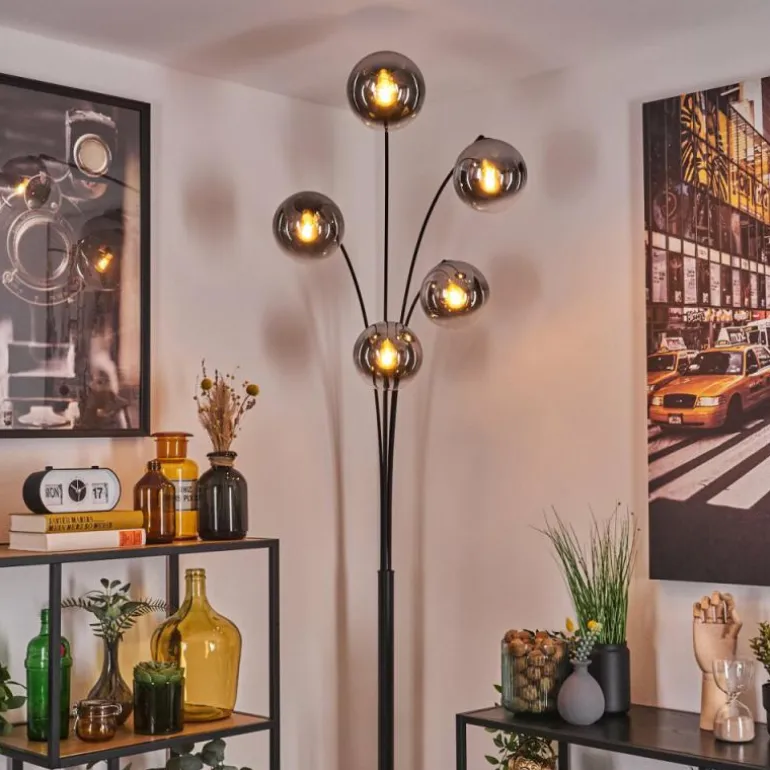 Gastor Lampadaire Chrome, Clair, Fumé, 5 lumières