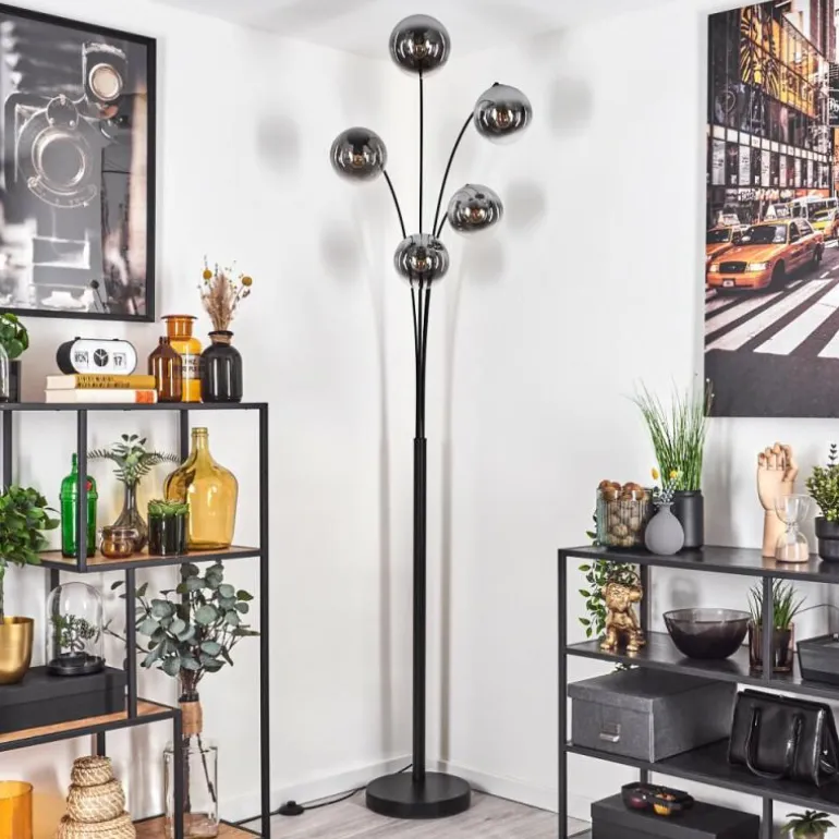 Gastor Lampadaire Chrome, Clair, Fumé, 5 lumières