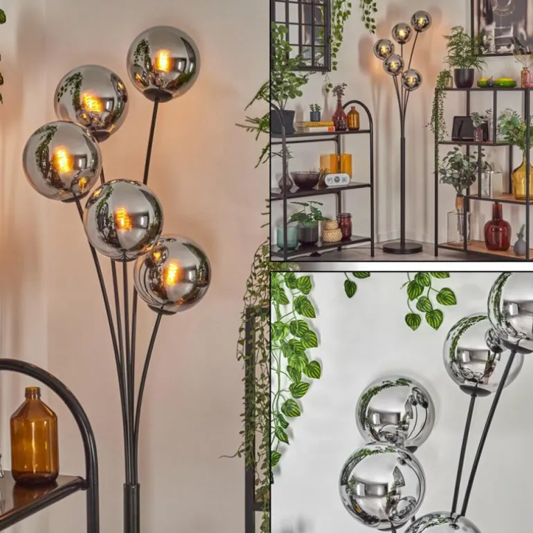 Gastor Lampadaire Chrome, Fumé, 5 lumières