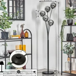 Gastor Lampadaire Chrome, Fumé, 5 lumières