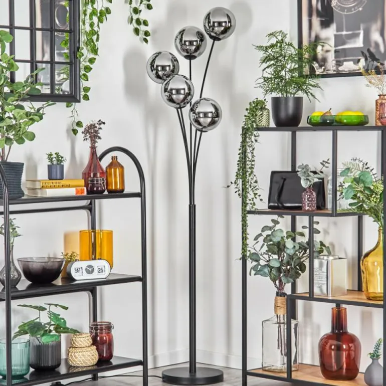 Gastor Lampadaire Chrome, Fumé, 5 lumières