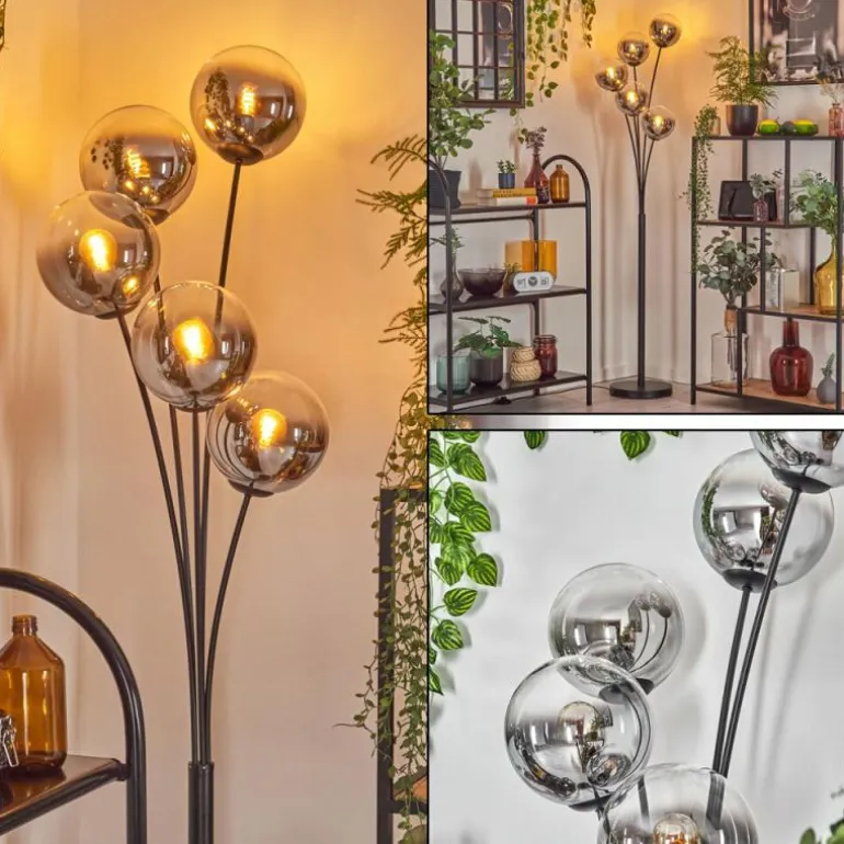 Gastor Lampadaire Chrome, Clair, Fumé, 5 lumières