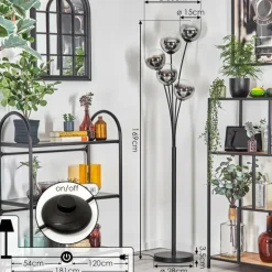 Gastor Lampadaire Chrome, Clair, Fumé, 5 lumières