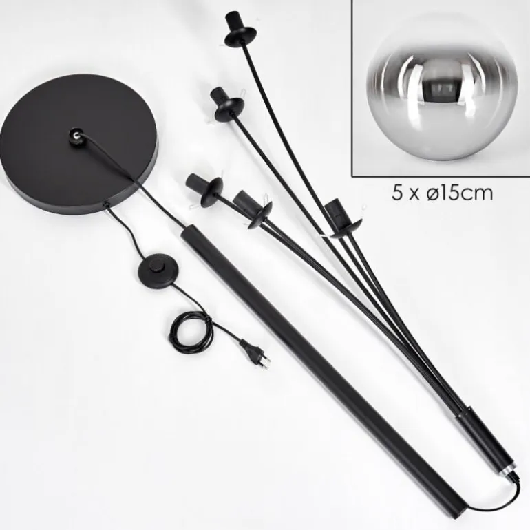 Gastor Lampadaire Chrome, Clair, Fumé, 5 lumières