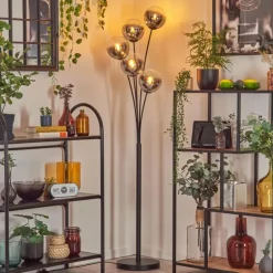 Gastor Lampadaire Chrome, Clair, Fumé, 5 lumières