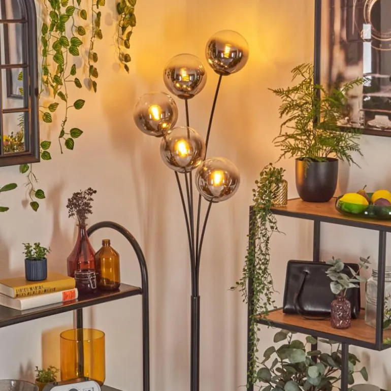 Gastor Lampadaire Chrome, Clair, Fumé, 5 lumières