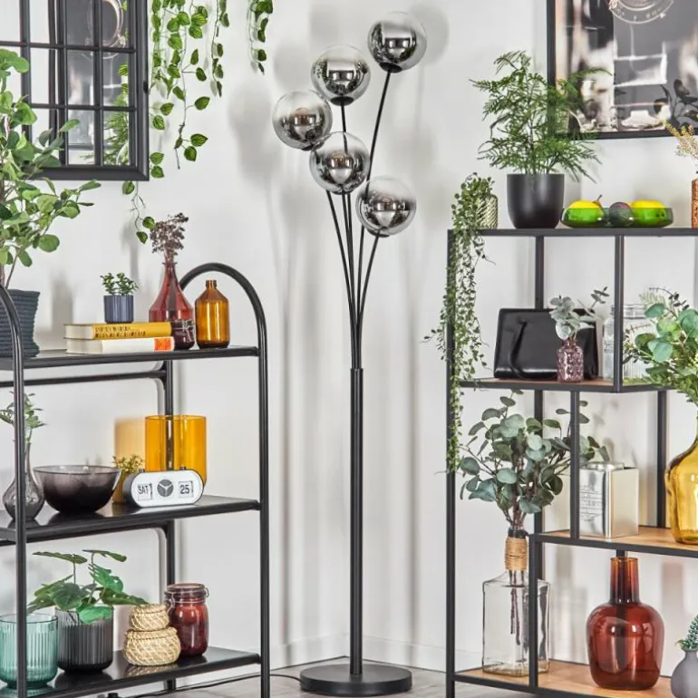 Gastor Lampadaire Chrome, Clair, Fumé, 5 lumières