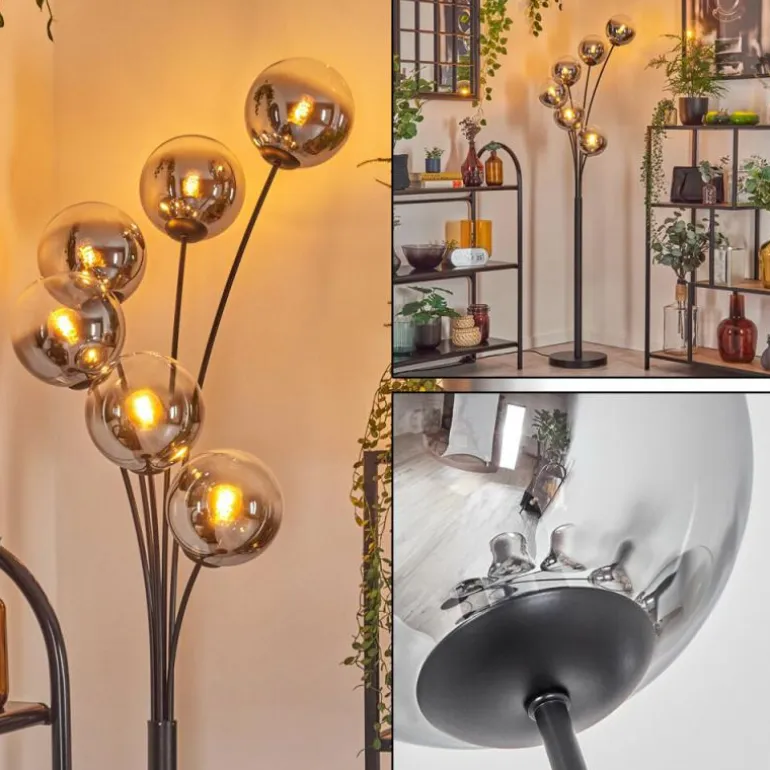 Gastor Lampadaire Chrome, Clair, Fumé, 6 lumières