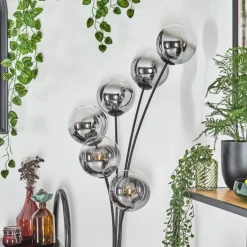 Gastor Lampadaire Chrome, Clair, Fumé, 6 lumières